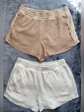 Bundle Aerie waffle knit lounge shorts women’s XL brown white comfy short sweat